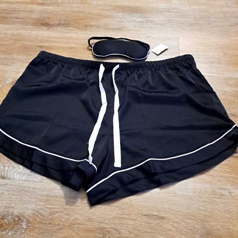 Stars Above Satiny Silky Pajama Shorts Black White & Mask Women's Size XXL